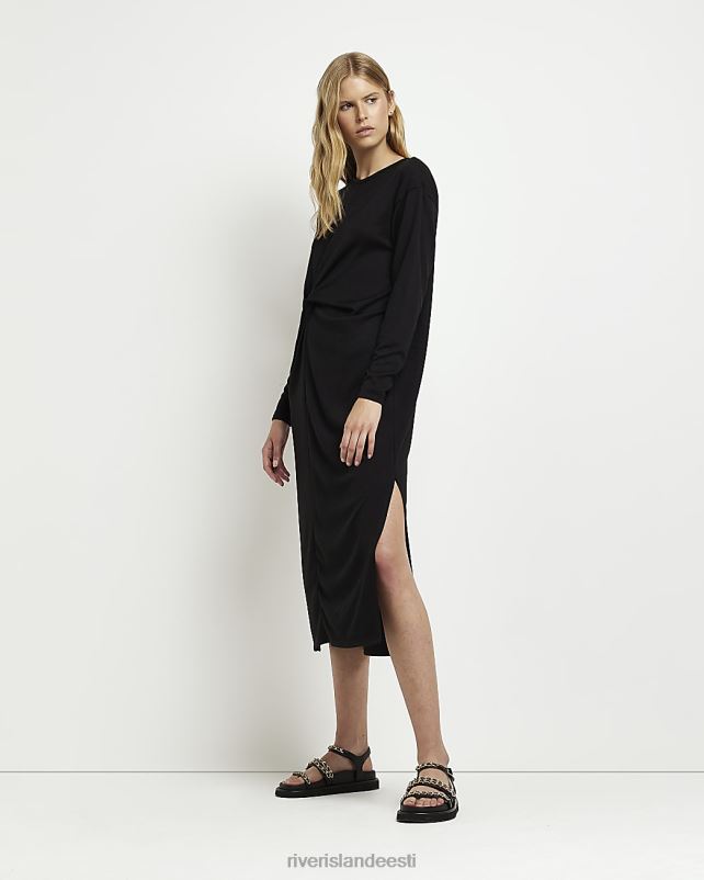 kehakate must naised River Island Pikkade varrukatega midi kleit ees 44TLL613