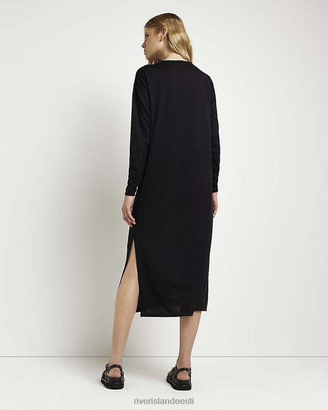 kehakate must naised River Island Pikkade varrukatega midi kleit ees 44TLL613