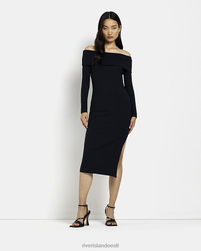 kehakate must naised River Island bardot bodycon midi kleit 44TLL1993