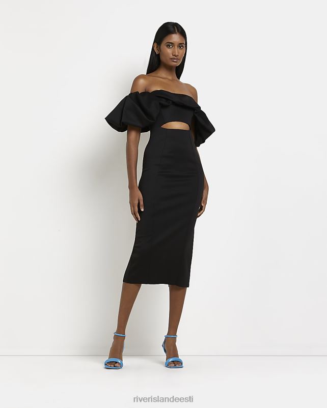 kehakate must naised River Island bardot bodycon midi kleit 44TLL451