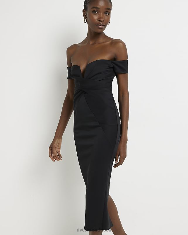 kehakate must naised River Island bardot bodycon midi kleit 44TLL4918