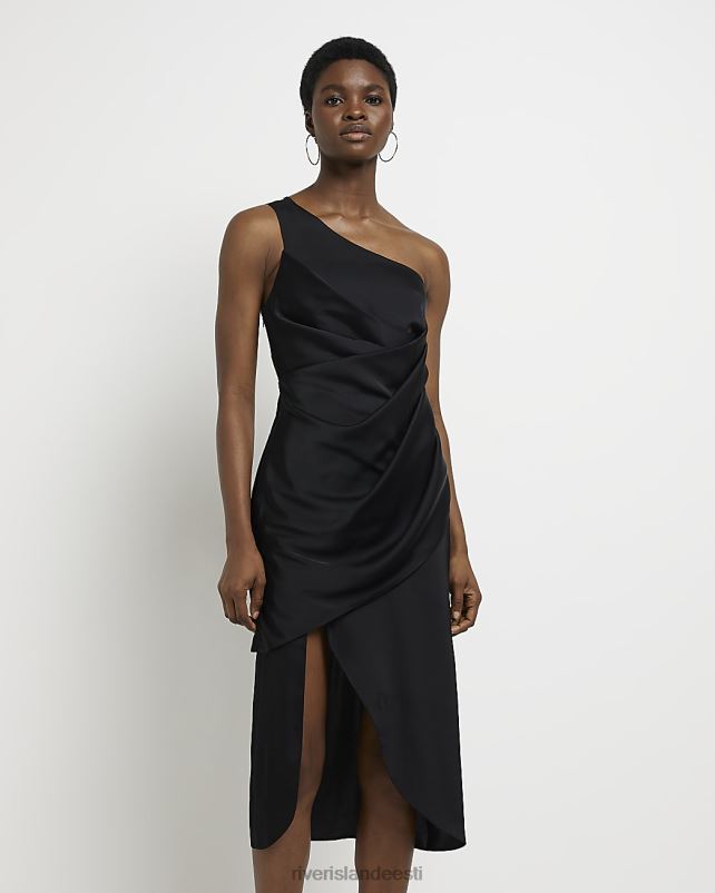 kehakate must naised River Island ühe õlaga satiinkattega midikleit 44TLL1657