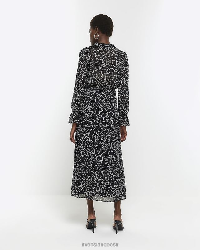 kehakate must naised River Island šifoonist lilleline swing midi kleit 44TLL4333