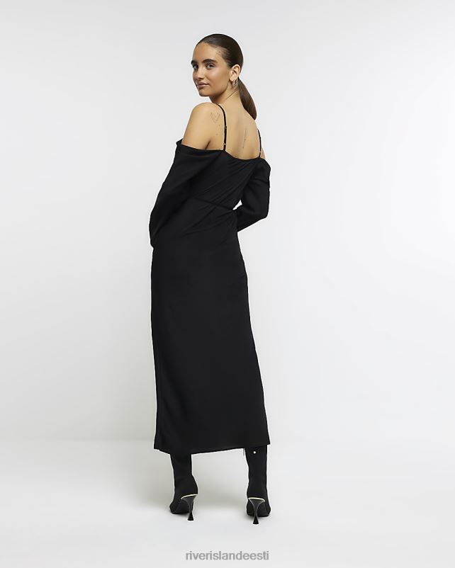 kehakate must naised River Island külma õlgadega midi kleit 44TLL3901