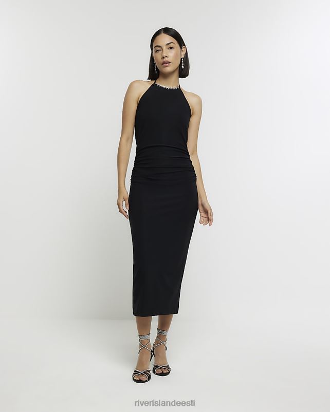 kehakate must naised River Island kaunistatud kaelusega bodycon midikleit 44TLL3942