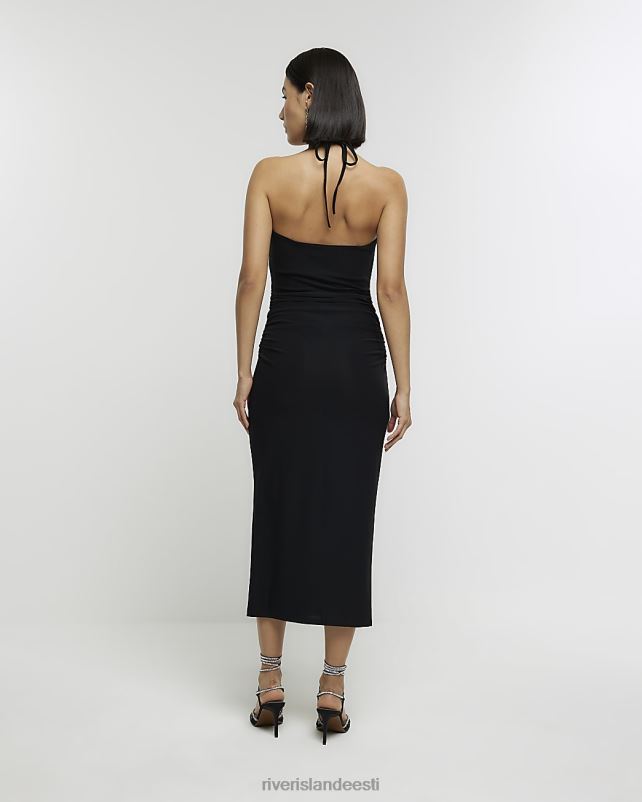 kehakate must naised River Island kaunistatud kaelusega bodycon midikleit 44TLL3942