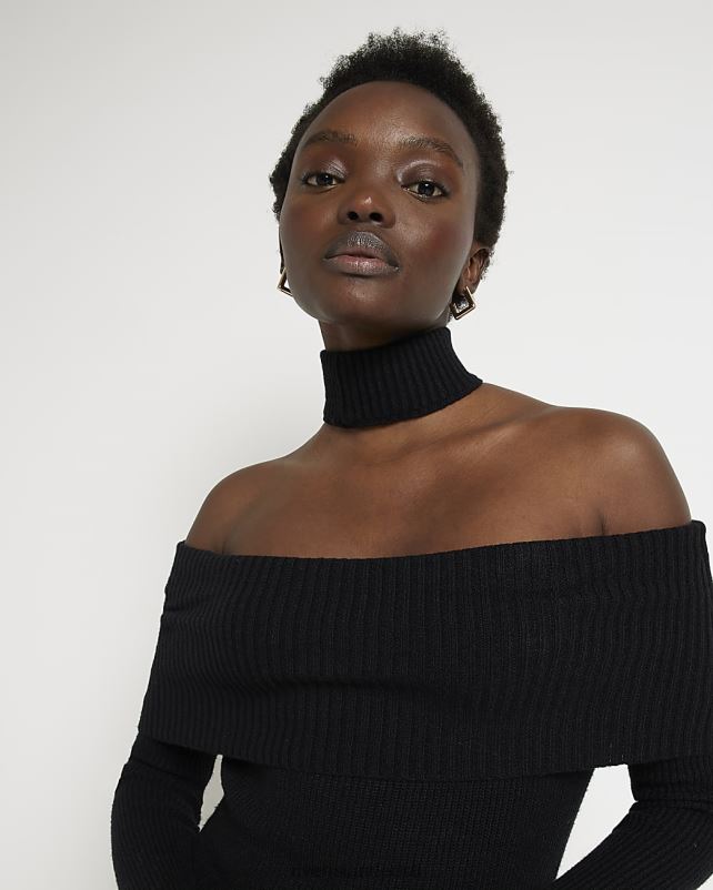 kehakate must naised River Island koo bardot bodycon midi kleit 44TLL423