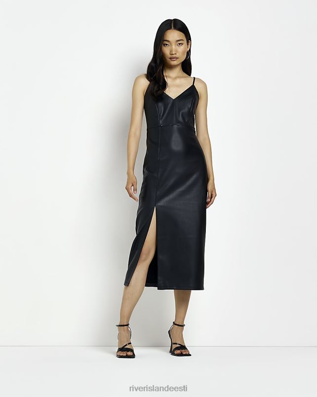 kehakate must naised River Island kunstnahast slip midi kleit 44TLL3886