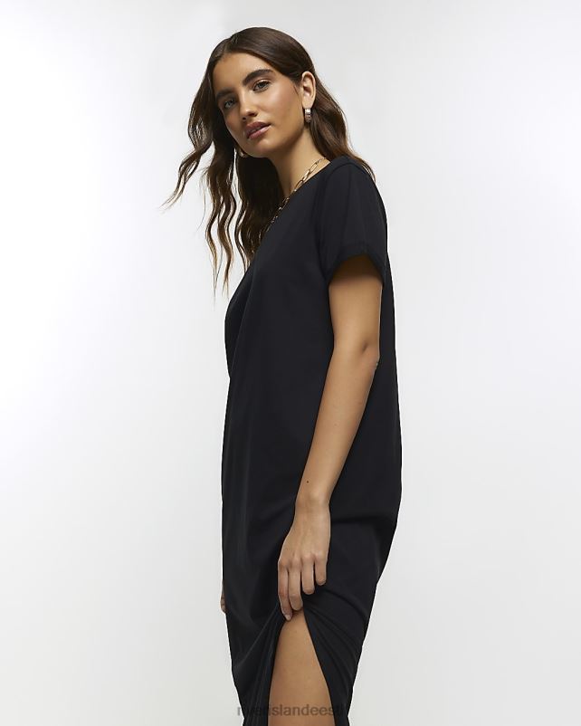 kehakate must naised River Island lühikeste varrukatega t-särk midi kleit 44TLL1174