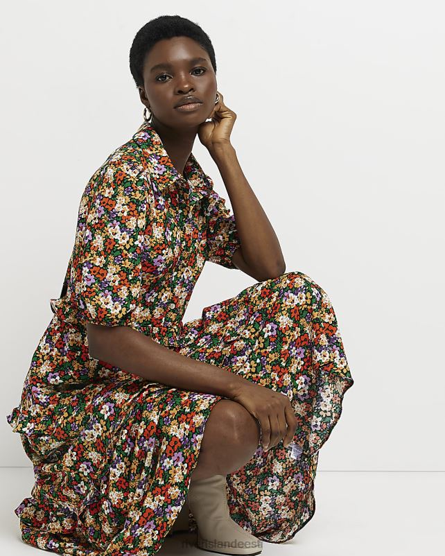 kehakate must naised River Island lilleline lühikeste varrukatega midisärkkleit 44TLL4912