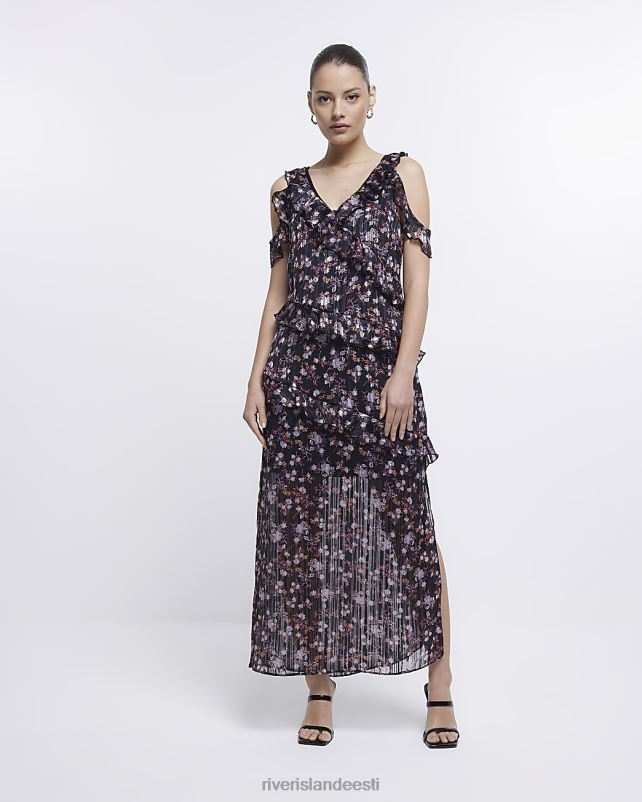 kehakate must naised River Island lilleline volangiga midikleit 44TLL1572