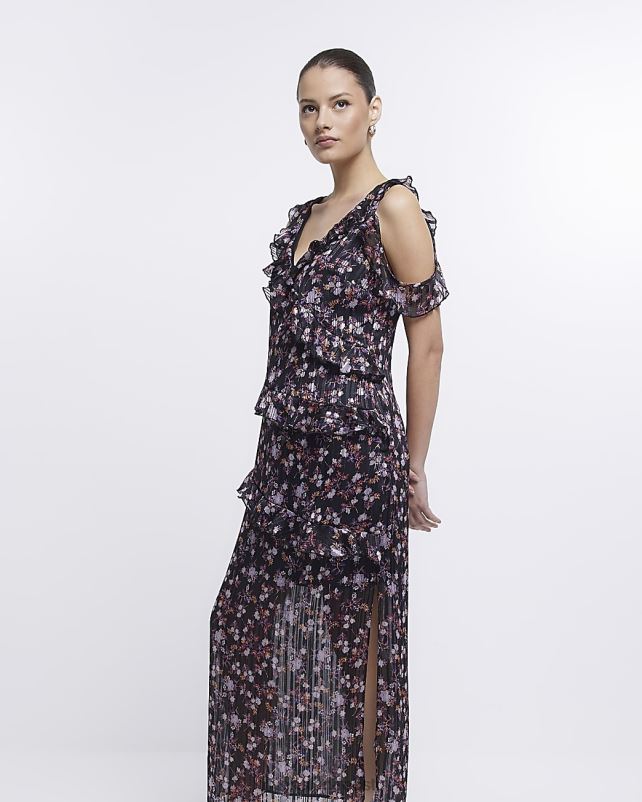 kehakate must naised River Island lilleline volangiga midikleit 44TLL1572