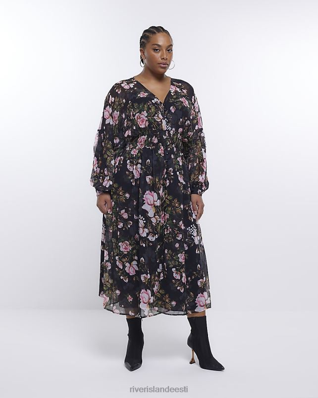 kehakate must naised River Island lisaks lilleline pikkade varrukatega midikleit 44TLL4854