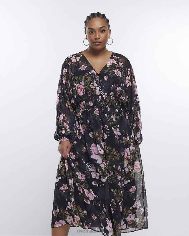 kehakate must naised River Island lisaks lilleline pikkade varrukatega midikleit 44TLL4854