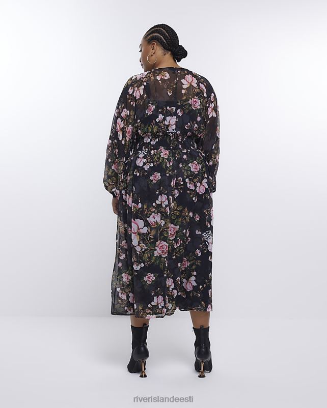 kehakate must naised River Island lisaks lilleline pikkade varrukatega midikleit 44TLL4854