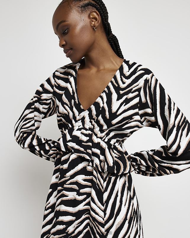 kehakate must naised River Island loomamustriga frill shift midikleit 44TLL544