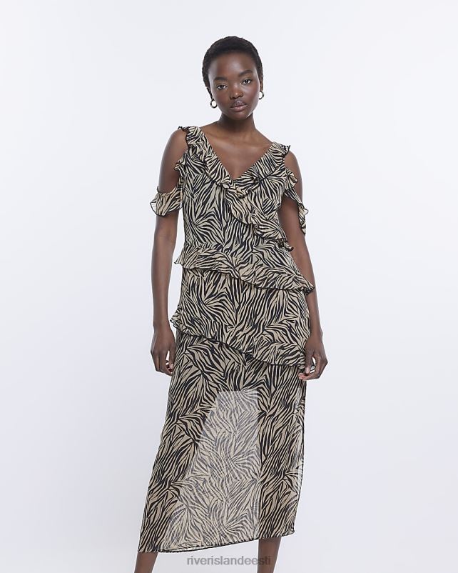 kehakate must naised River Island loomatrükiga bodycon midikleit 44TLL1571