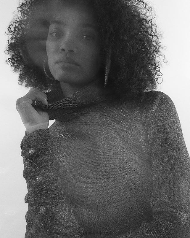 kehakate must naised River Island metallik kootud pikkade varrukatega midikleit 44TLL4000