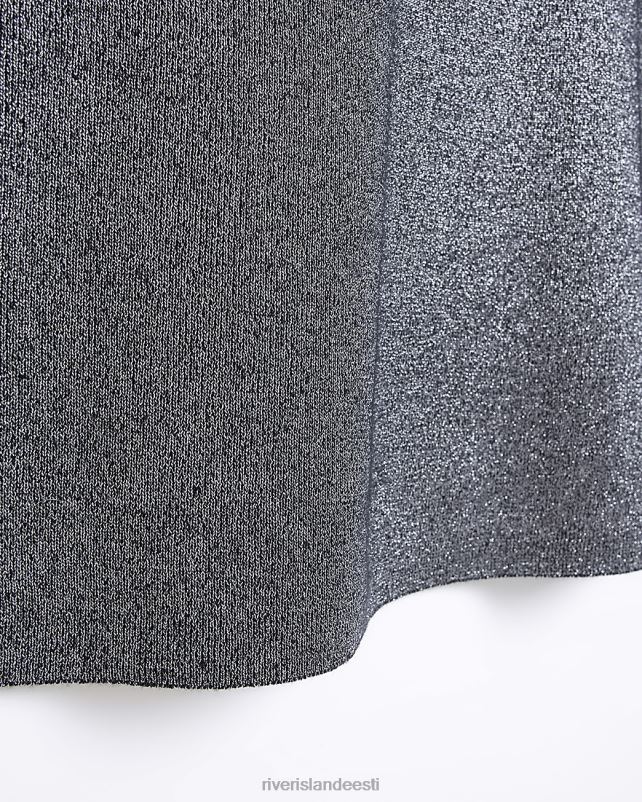 kehakate must naised River Island metallik kootud pikkade varrukatega midikleit 44TLL4000