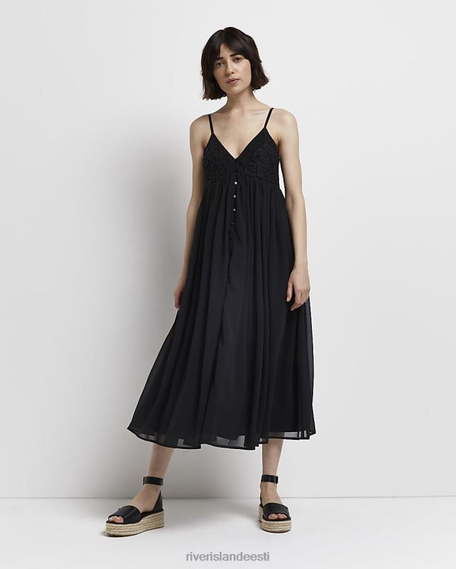 kehakate must naised River Island pitsdetailidega cami midi kleit 44TLL5051