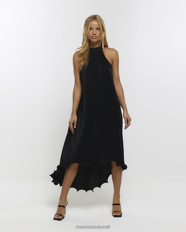 kehakate must naised River Island plisse frrill hem slip midi kleit 44TLL1167