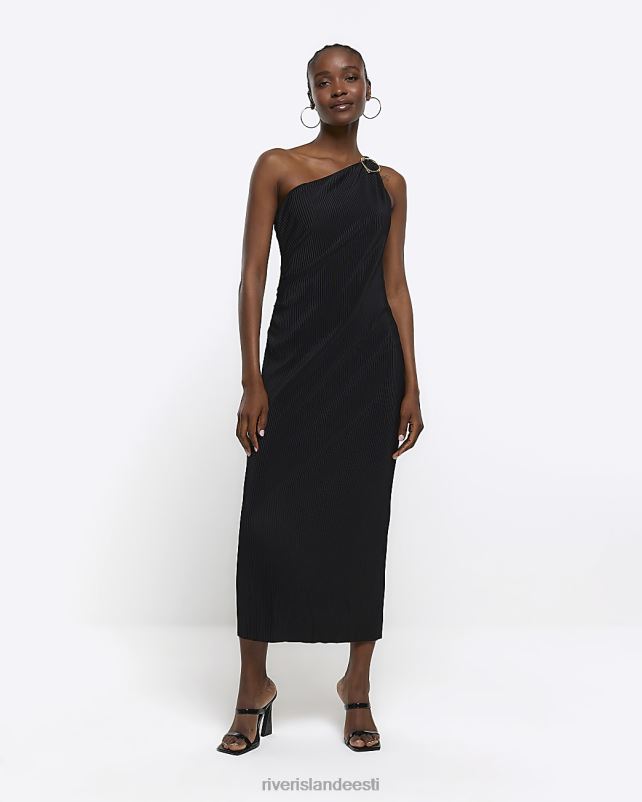kehakate must naised River Island plisse one shoulder bodycon midi kleit 44TLL4392