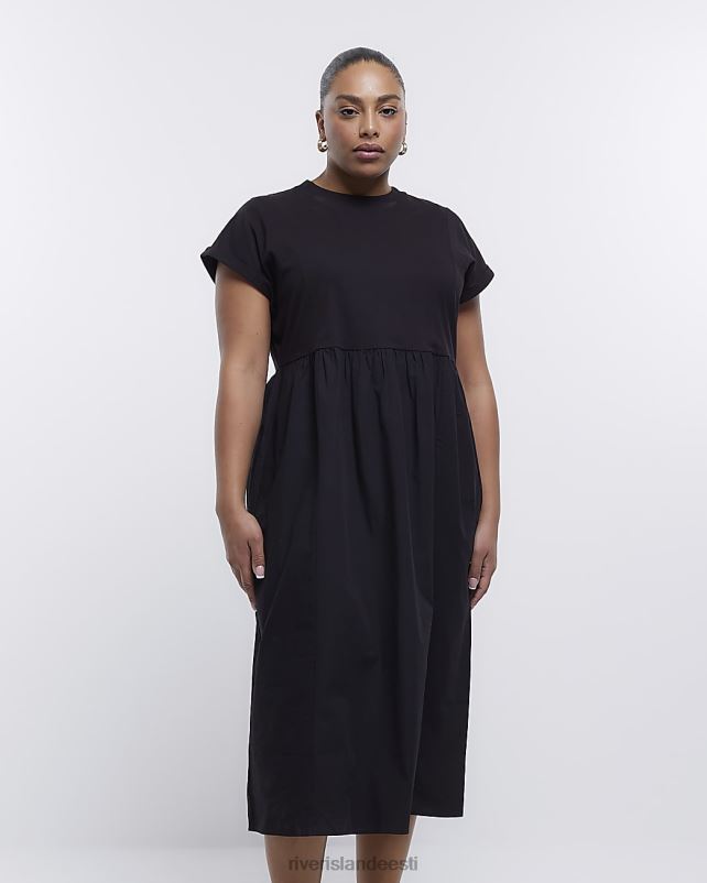 kehakate must naised River Island pluss popliinist t-särgist midikleit 44TLL2245