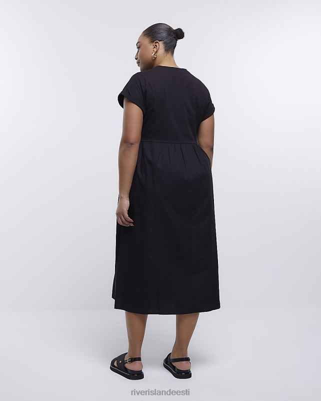 kehakate must naised River Island pluss popliinist t-särgist midikleit 44TLL2245