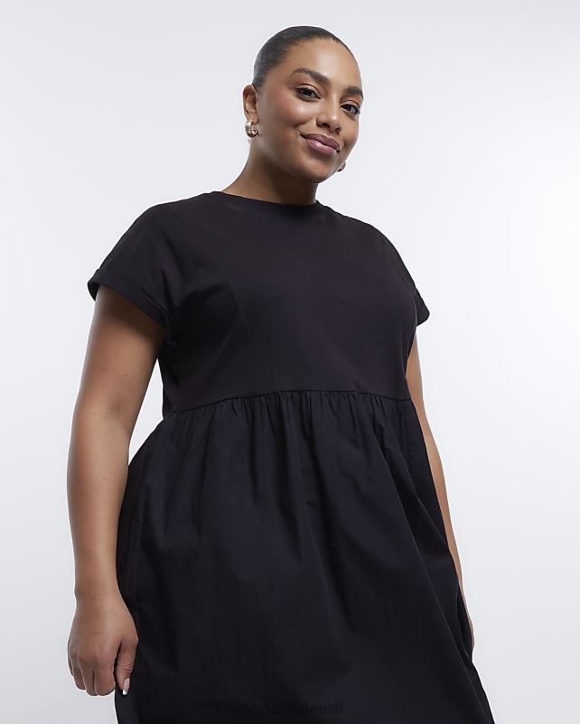 kehakate must naised River Island pluss popliinist t-särgist midikleit 44TLL2245