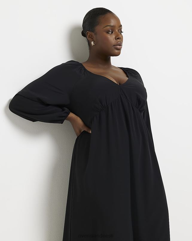kehakate must naised River Island pluss smock midi kleit 44TLL4930