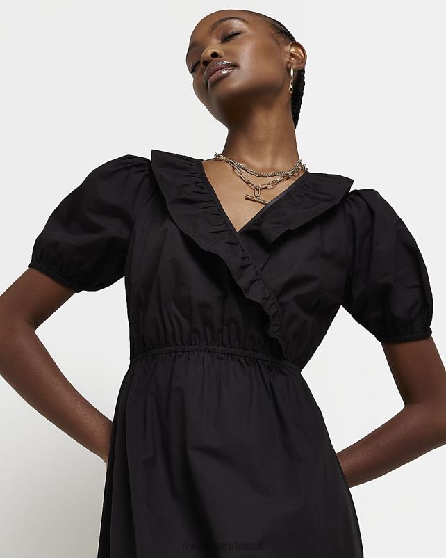 kehakate must naised River Island puhvis varrukatega midikleit 44TLL1691