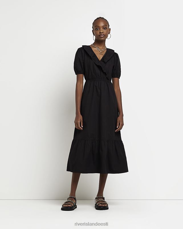 kehakate must naised River Island puhvis varrukatega midikleit 44TLL1691