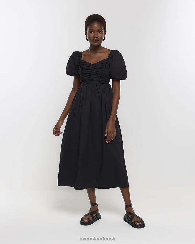 kehakate must naised River Island puhvis varrukatega smock midi kleit 44TLL1218