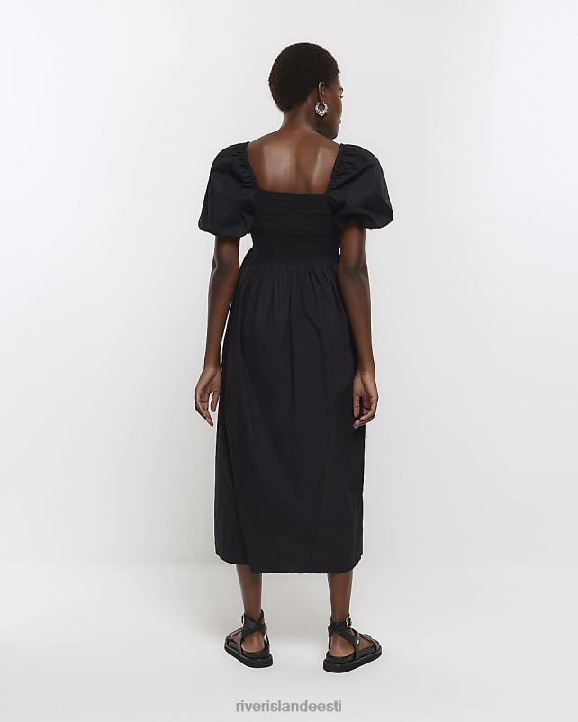 kehakate must naised River Island puhvis varrukatega smock midi kleit 44TLL1218