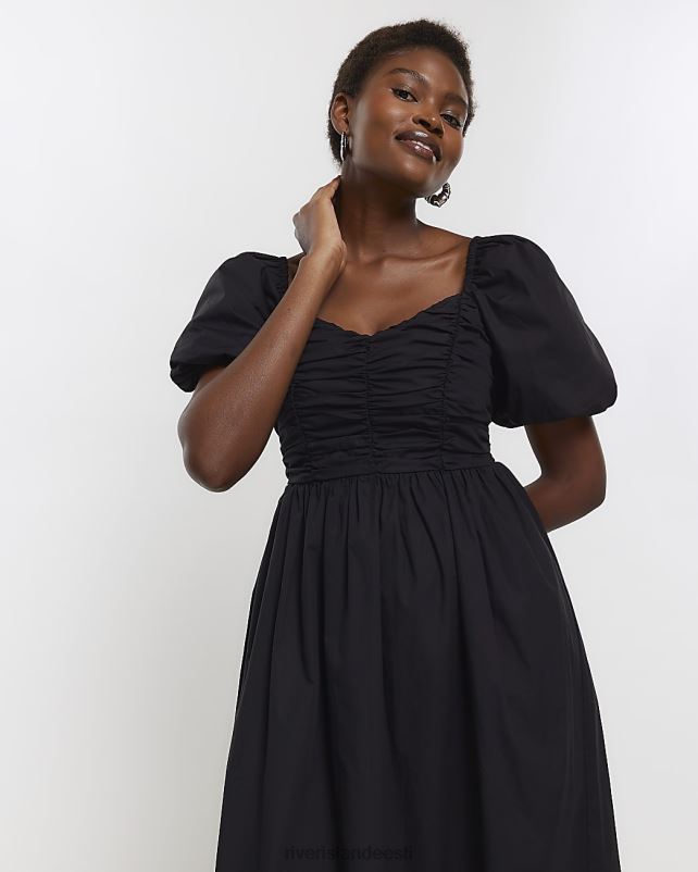 kehakate must naised River Island puhvis varrukatega smock midi kleit 44TLL1218