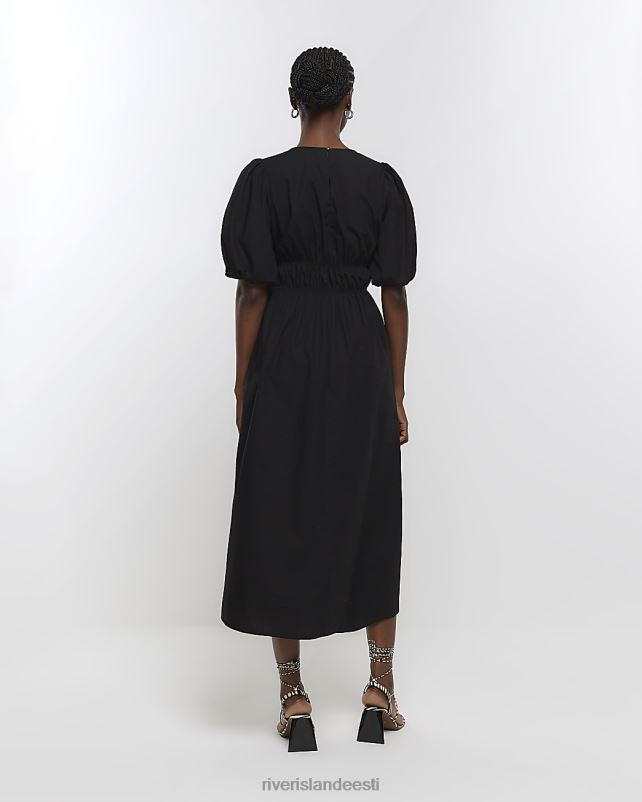 kehakate must naised River Island puhvis varrukatega smock midi kleit 44TLL4431