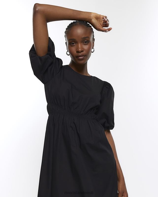 kehakate must naised River Island puhvis varrukatega smock midi kleit 44TLL4431