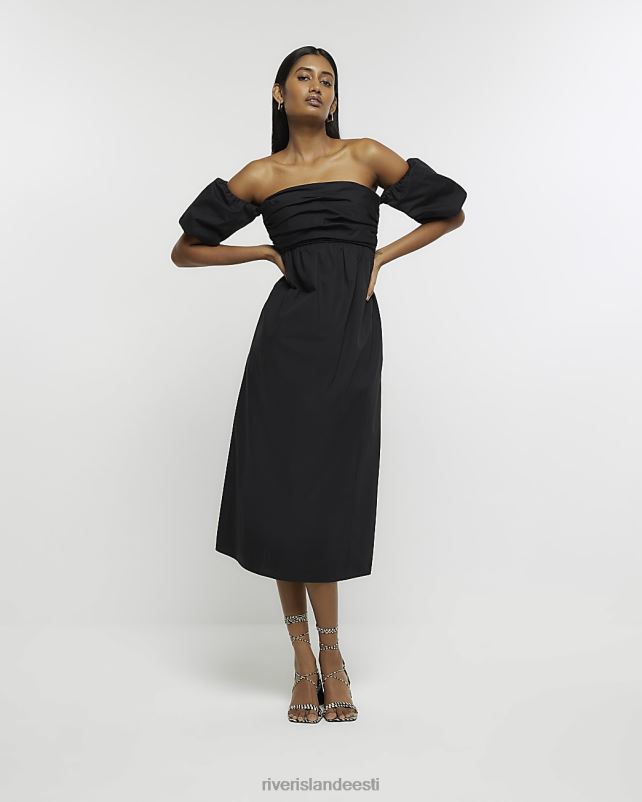 kehakate must naised River Island rusikas bardot midi kleit 44TLL919