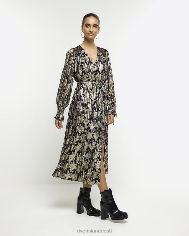 kehakate must naised River Island sädelev vööga swing midi kleit 44TLL3735