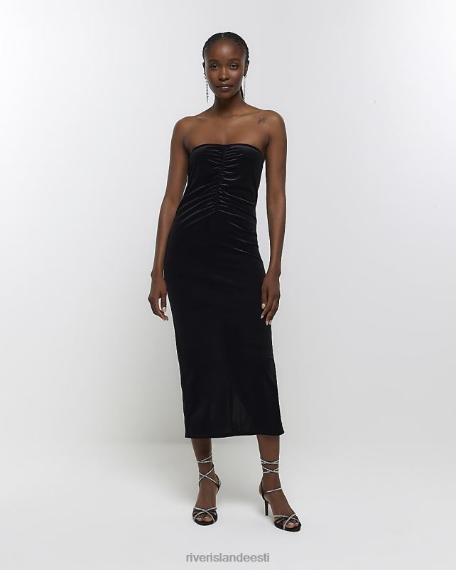 kehakate must naised River Island sametist rusuv bodycon midi kleit 44TLL3960