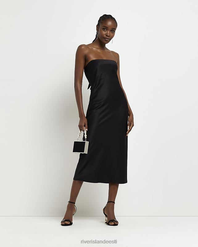 kehakate must naised River Island satiin bandeau midi kleit 44TLL2067