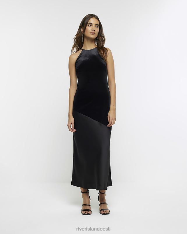 kehakate must naised River Island satiinist sametist slip midi kleit 44TLL4120