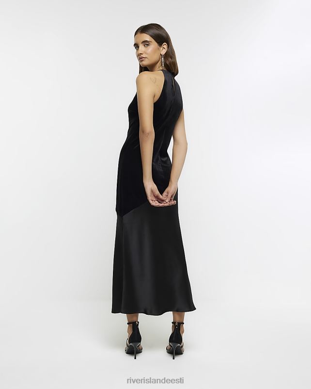 kehakate must naised River Island satiinist sametist slip midi kleit 44TLL4120