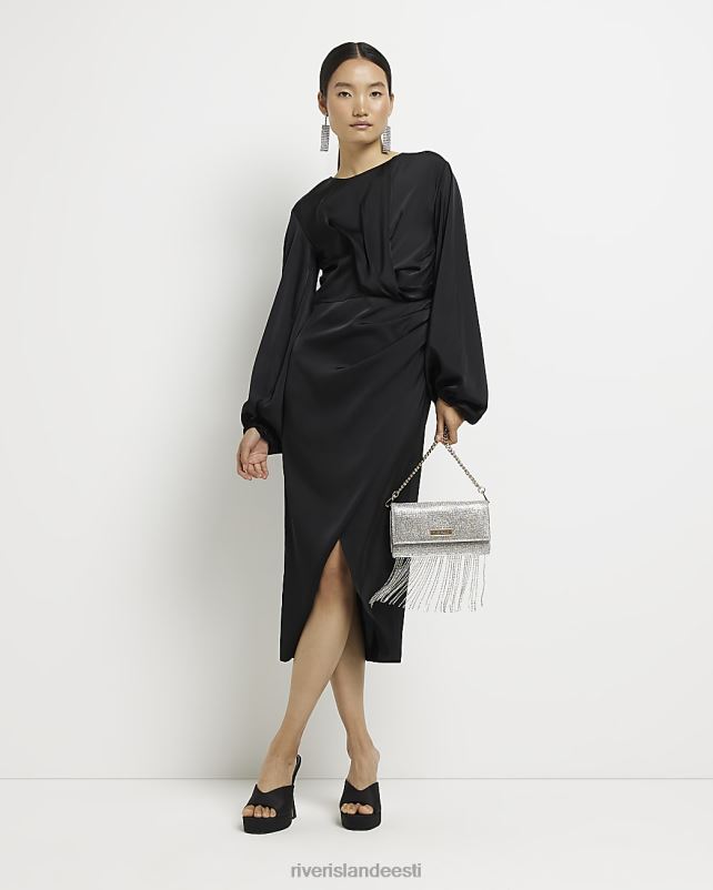 kehakate must naised River Island satiinkattega midikleit 44TLL296