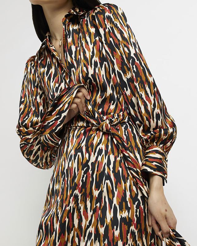 kehakate must naised River Island satiinkattega midisärkkleit 44TLL4820