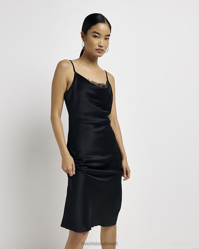kehakate must naised River Island satiinpitsist detailidega slip midi kleit 44TLL1665