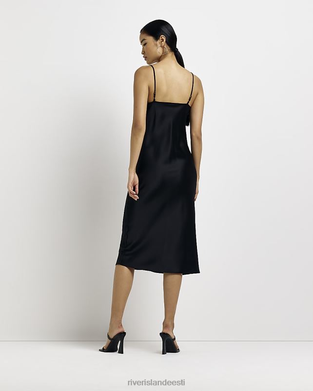kehakate must naised River Island satiinpitsist detailidega slip midi kleit 44TLL1665