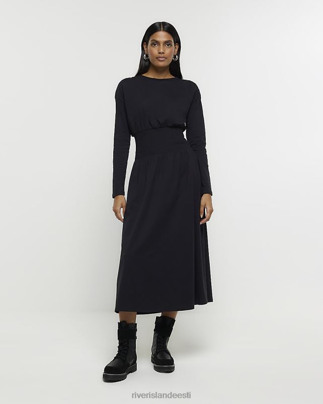 kehakate must naised River Island shirred vöökohaga midi kleit 44TLL773