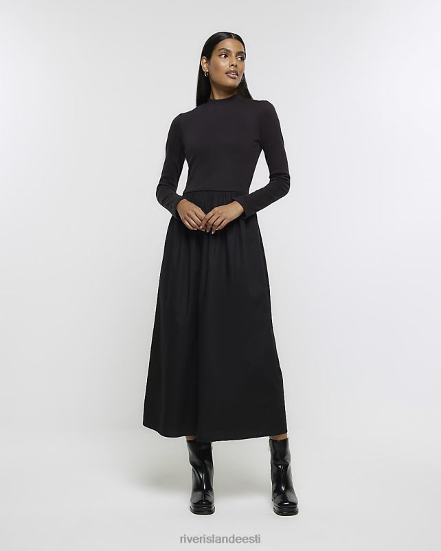 kehakate must naised River Island soonik pikkade varrukatega smock midi kleit 44TLL616