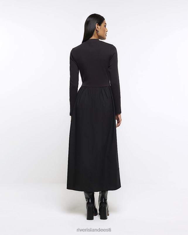 kehakate must naised River Island soonik pikkade varrukatega smock midi kleit 44TLL616